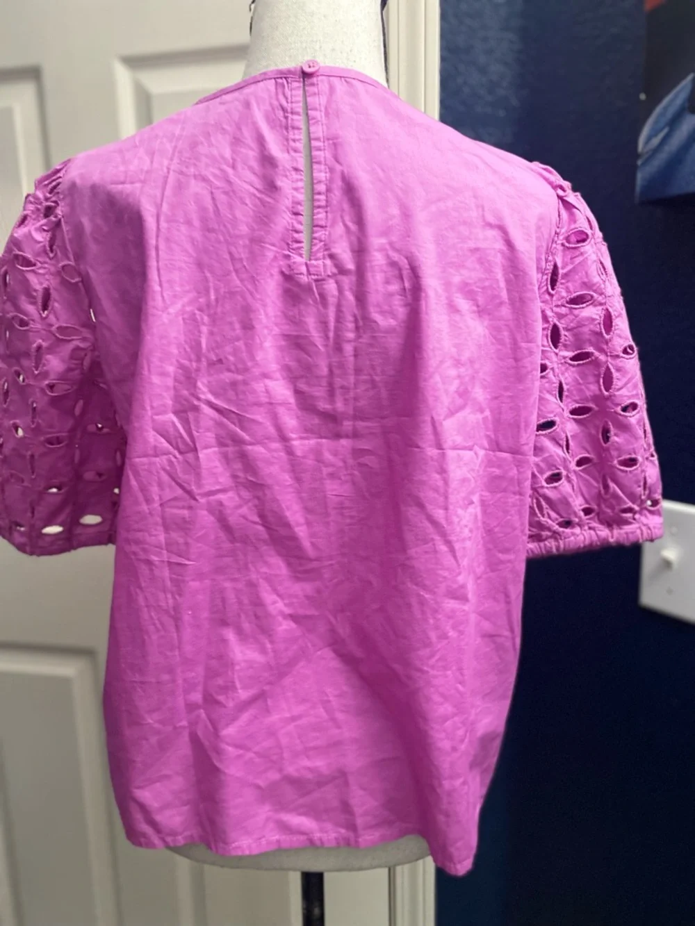 LOFT Pink Eyelet Puff Sleeve Blouse